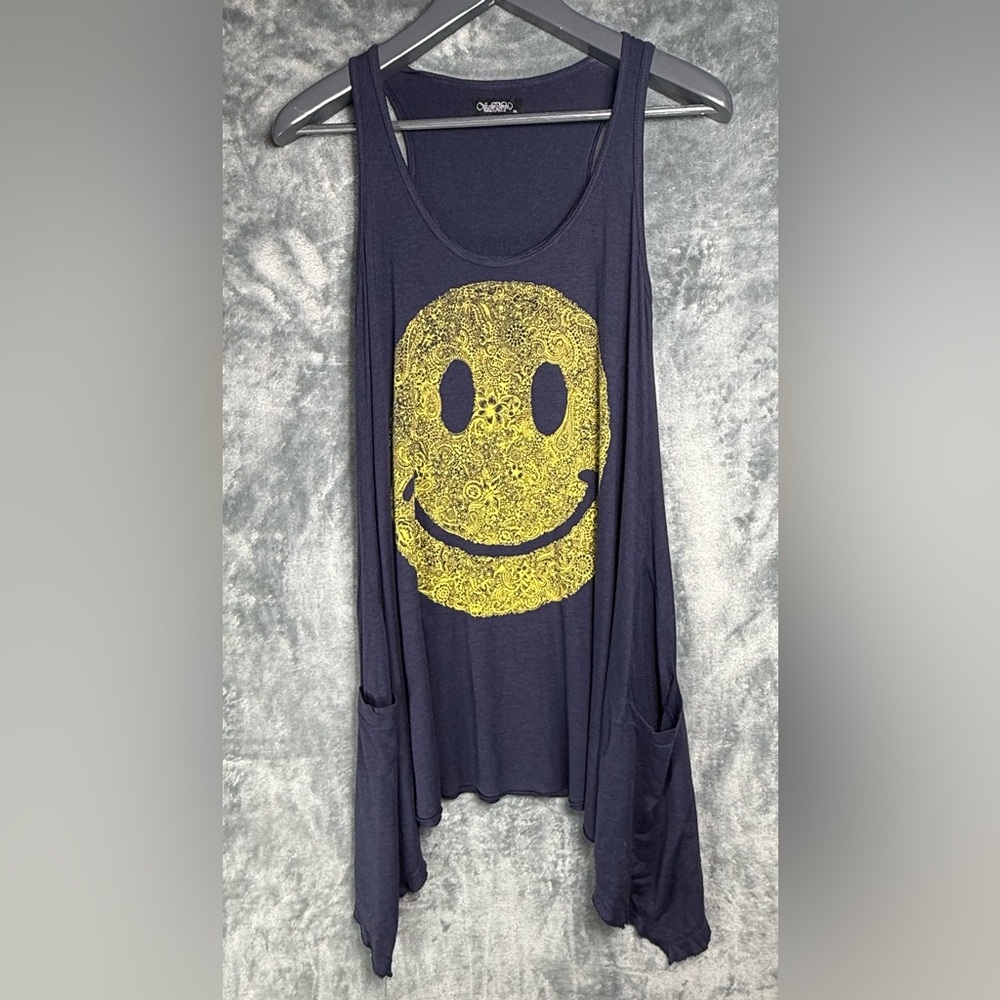Lauren Moshi Navy Tank with Yellow Paisley Smile - Picture 2 of 12